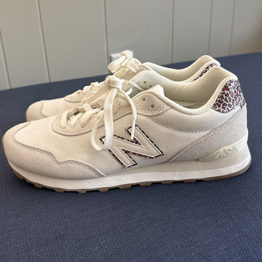 New Balance Women's Cream Sneakers with Leopard Print Accents